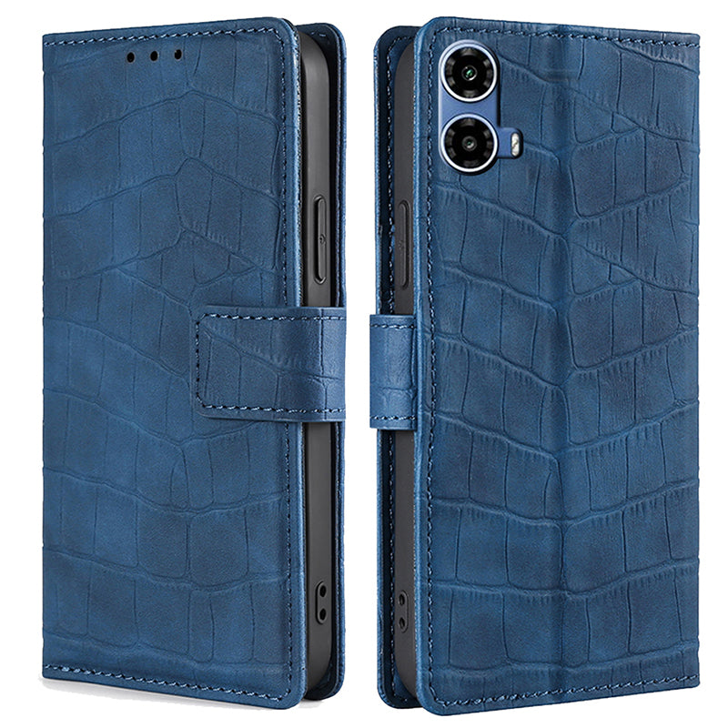 For Motorola Moto G34 5G Case Crocodile Texture Wallet Scratch-proof Protective Cover - Blue