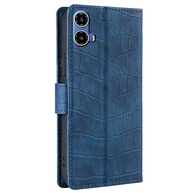 For Motorola Moto G34 5G Case Crocodile Texture Wallet Scratch-proof Protective Cover - Blue
