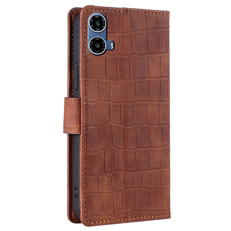 For Motorola Moto G34 5G Case Crocodile Texture Wallet Scratch-proof Protective Cover - Brown