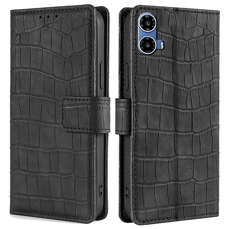 For Motorola Moto G34 5G Case Crocodile Texture Wallet Scratch-proof Protective Cover - Black
