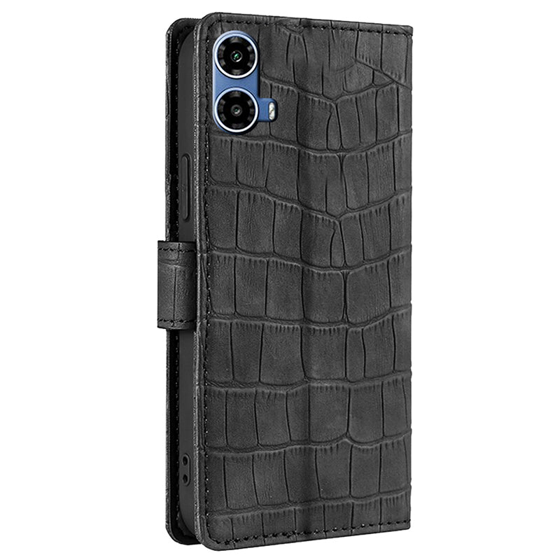 For Motorola Moto G34 5G Case Crocodile Texture Wallet Scratch-proof Protective Cover - Black