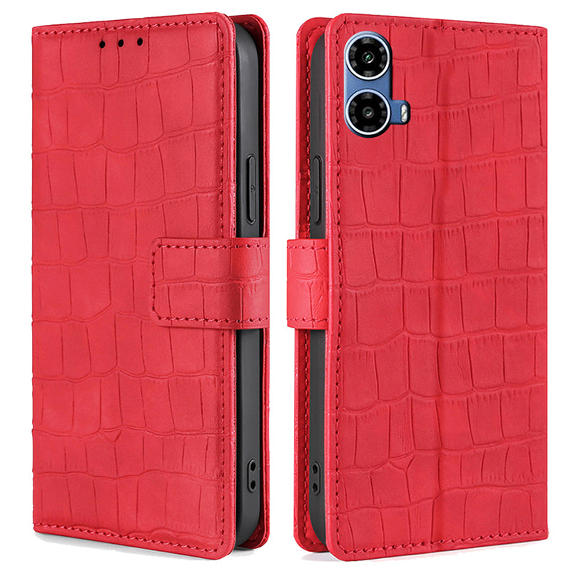 For Motorola Moto G34 5G Case Crocodile Texture Wallet Scratch-proof Protective Cover - Red