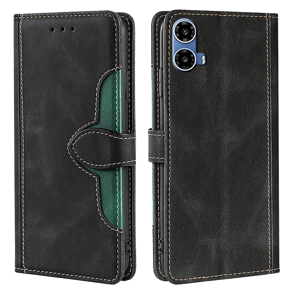 For Motorola Moto G34 5G Case Skin-Touch Leather Wallet Stand Phone Cover - Black