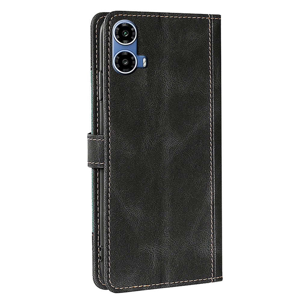 For Motorola Moto G34 5G Case Skin-Touch Leather Wallet Stand Phone Cover - Black