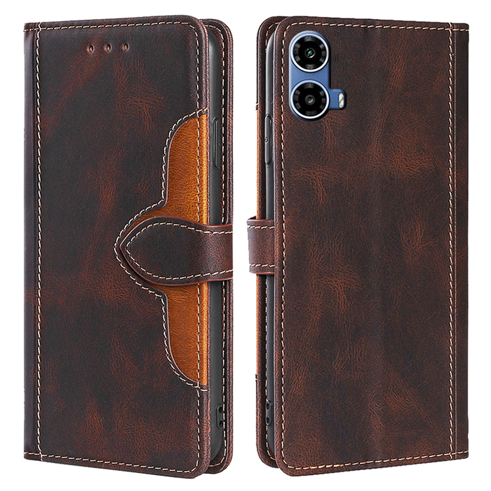 For Motorola Moto G34 5G Case Skin-Touch Leather Wallet Stand Phone Cover - Brown