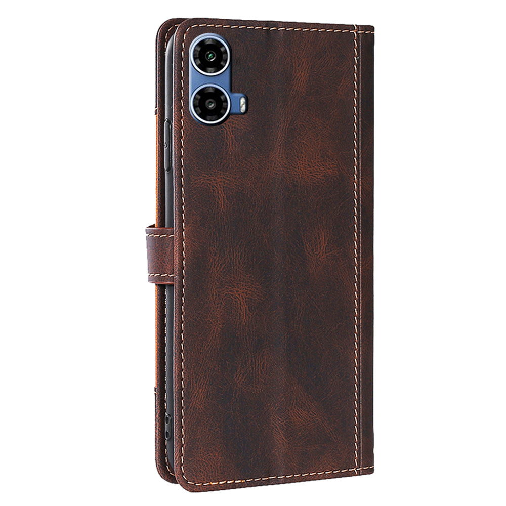 For Motorola Moto G34 5G Case Skin-Touch Leather Wallet Stand Phone Cover - Brown