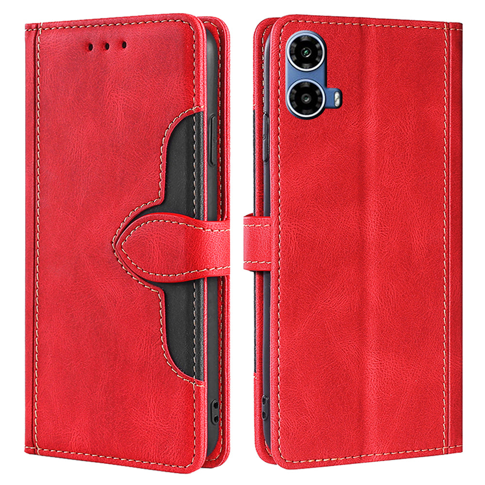 For Motorola Moto G34 5G Case Skin-Touch Leather Wallet Stand Phone Cover - Red
