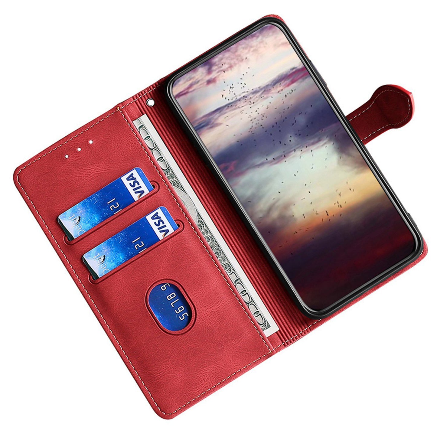 For Motorola Moto G34 5G Case Skin-Touch Leather Wallet Stand Phone Cover - Red