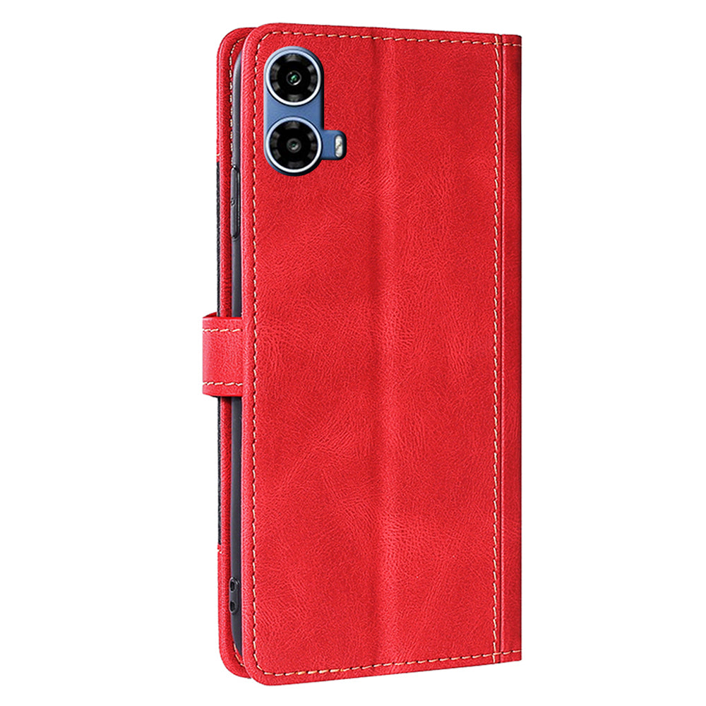For Motorola Moto G34 5G Case Skin-Touch Leather Wallet Stand Phone Cover - Red