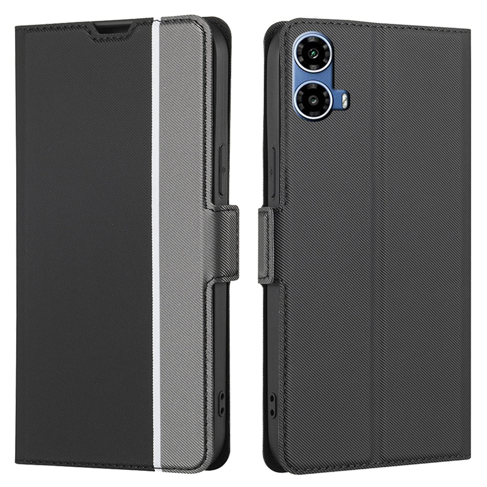 For Motorola Moto G34 5G Case Twill Texture Card Slots Phone Leather Cover - Black