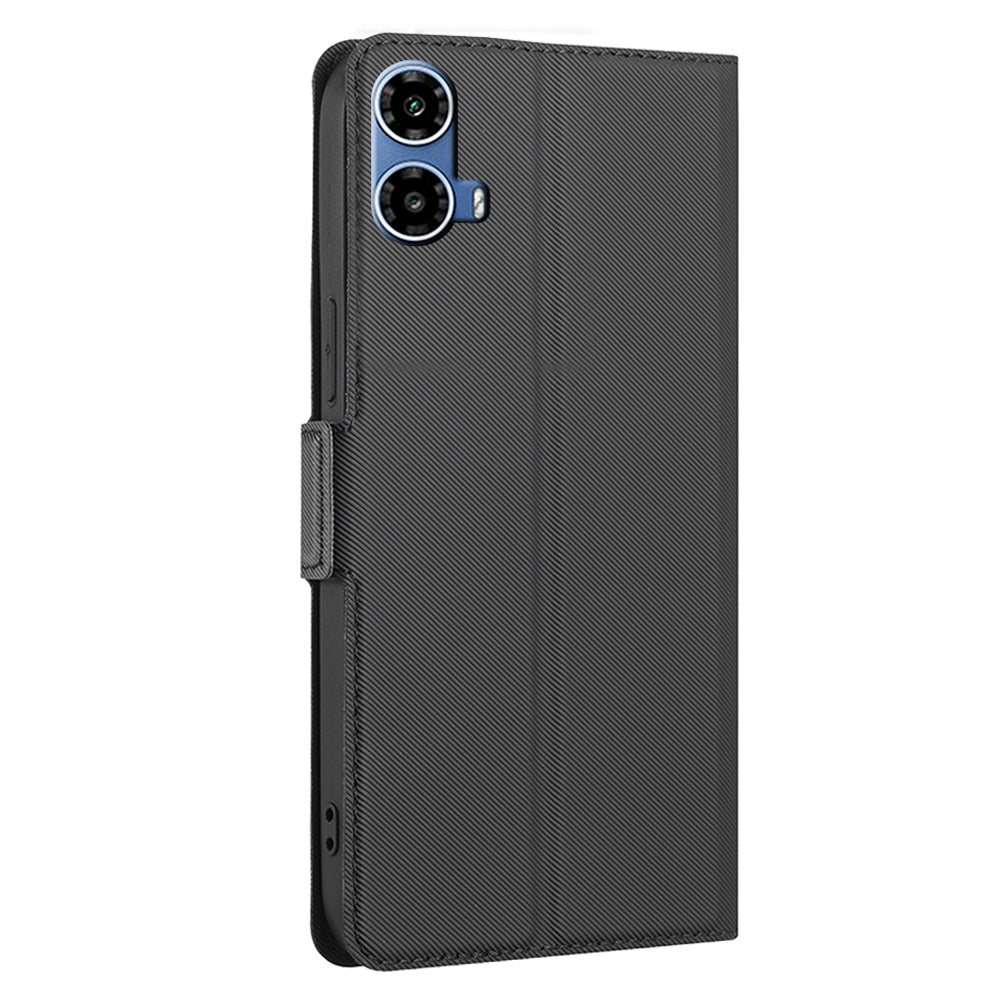 For Motorola Moto G34 5G Case Twill Texture Card Slots Phone Leather Cover - Black