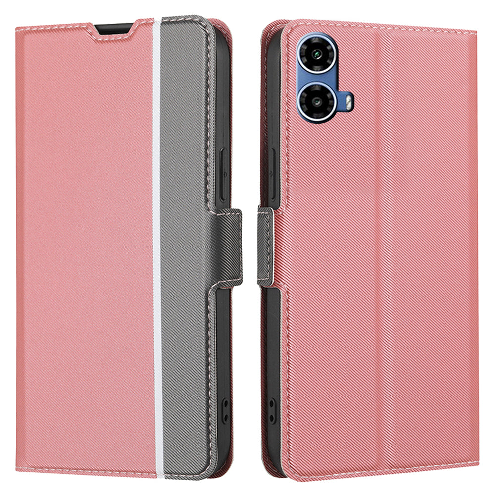 For Motorola Moto G34 5G Case Twill Texture Card Slots Phone Leather Cover - Pink