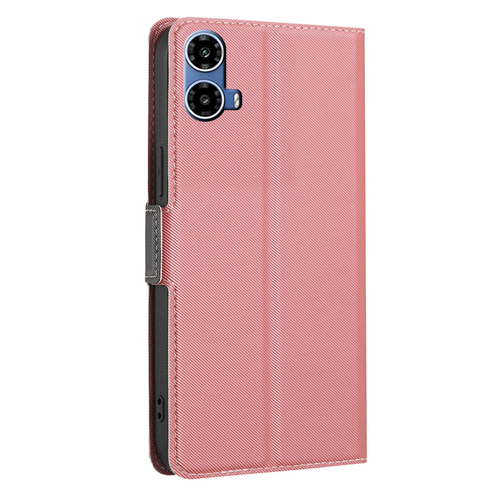 For Motorola Moto G34 5G Case Twill Texture Card Slots Phone Leather Cover - Pink