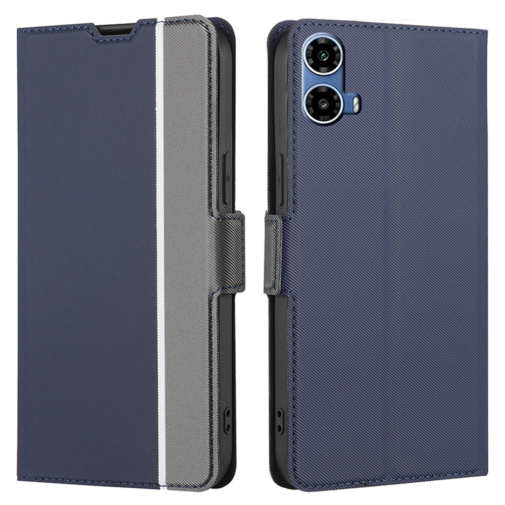 For Motorola Moto G34 5G Case Twill Texture Card Slots Phone Leather Cover - Blue