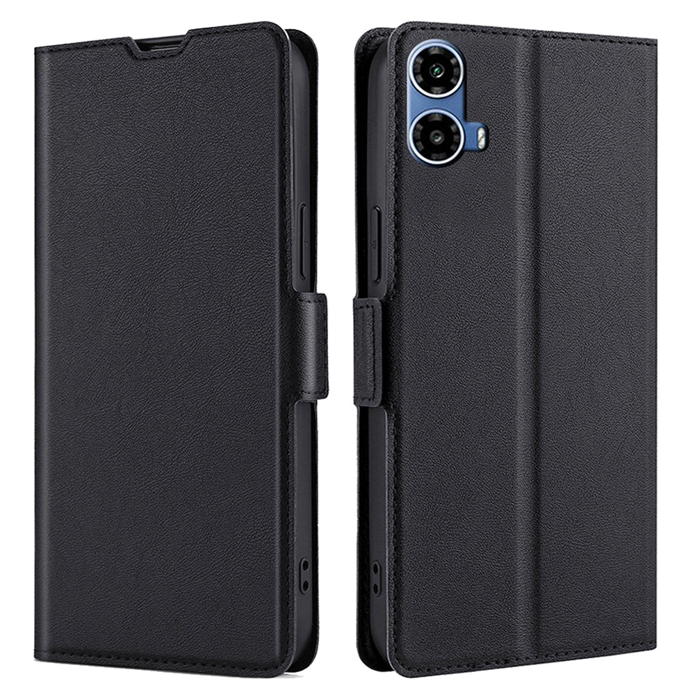 For Motorola Moto G34 5G Leather Case Side Magnetic Clasp Card Holder Phone Cover - Black