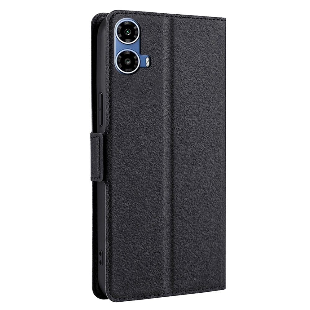 For Motorola Moto G34 5G Leather Case Side Magnetic Clasp Card Holder Phone Cover - Black