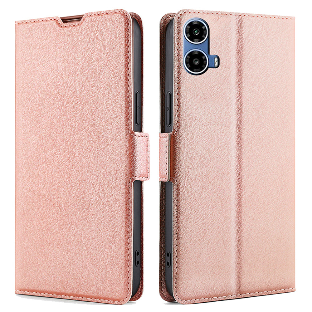 For Motorola Moto G34 5G Leather Case Side Magnetic Clasp Card Holder Phone Cover - Rose Gold