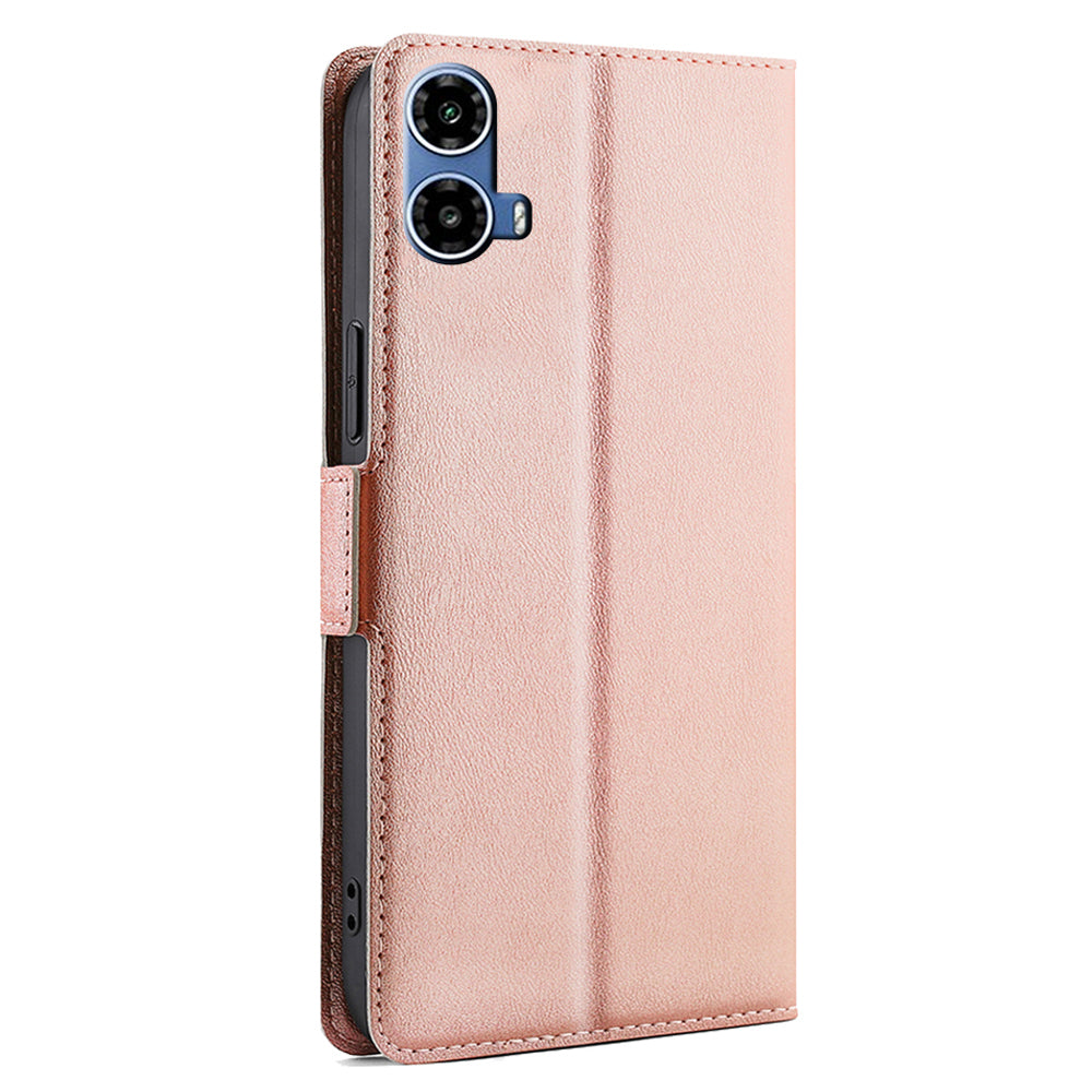 For Motorola Moto G34 5G Leather Case Side Magnetic Clasp Card Holder Phone Cover - Rose Gold
