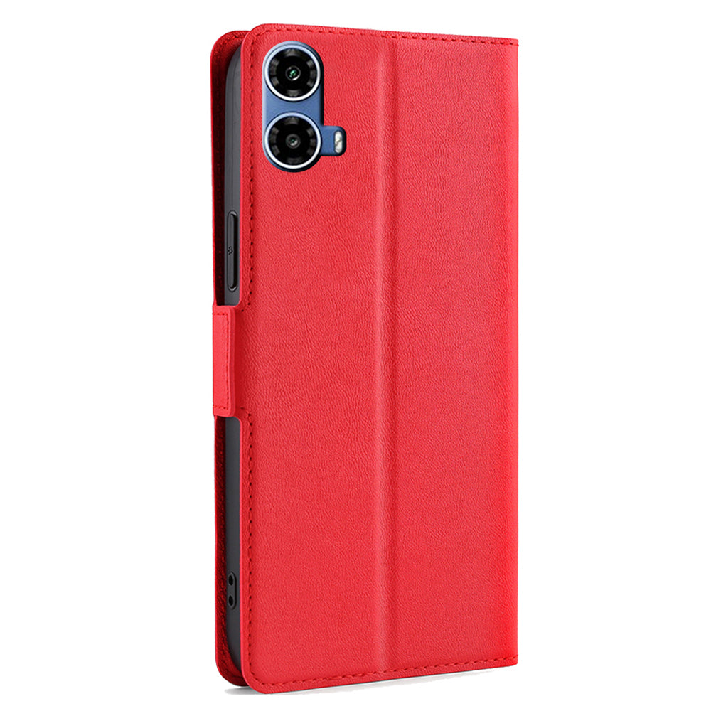 For Motorola Moto G34 5G Leather Case Side Magnetic Clasp Card Holder Phone Cover - Red