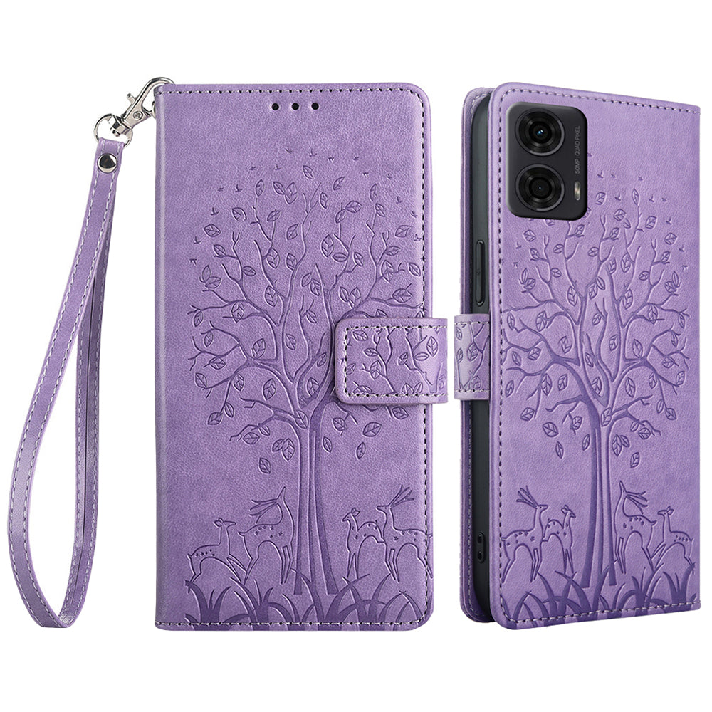 For Motorola Moto G24 4G / G04 4G Case Tree Pattern Leather Phone Wallet Cover - Purple
