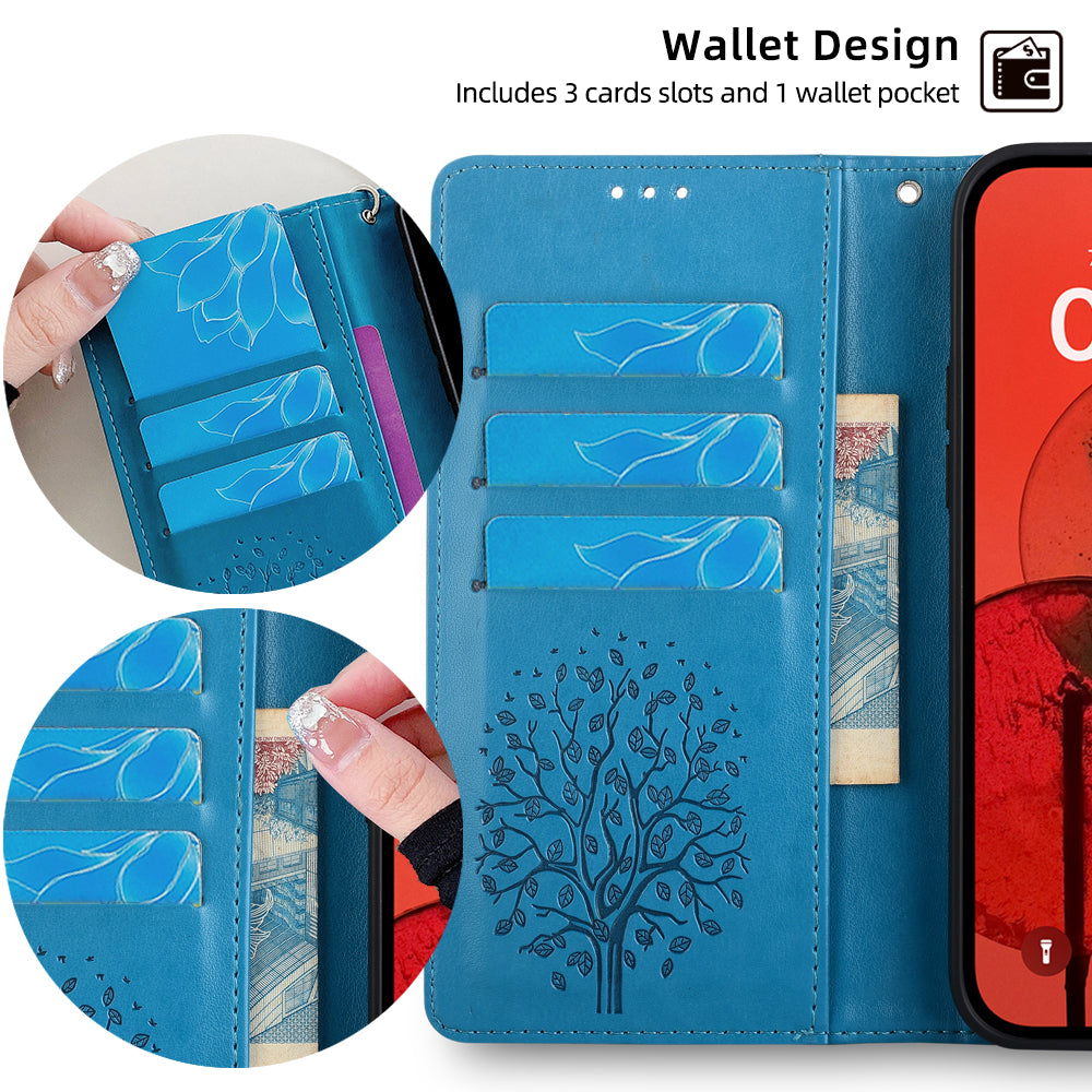 For Motorola Moto G24 4G / G04 4G Case Tree Pattern Leather Phone Wallet Cover - Blue