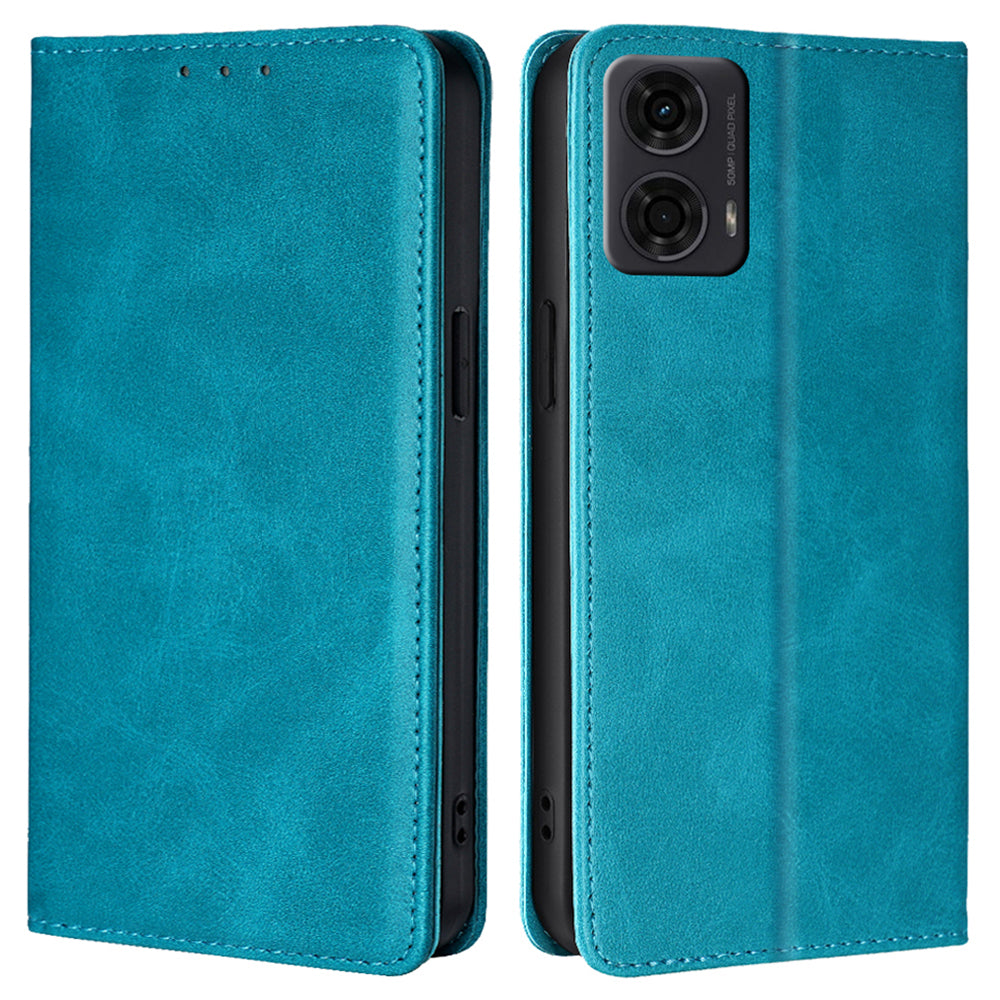 For Motorola Moto G24 4G / G04 4G Wallet Case Magnetic Closure Anti-Drop Leather Phone Cover - Baby Blue