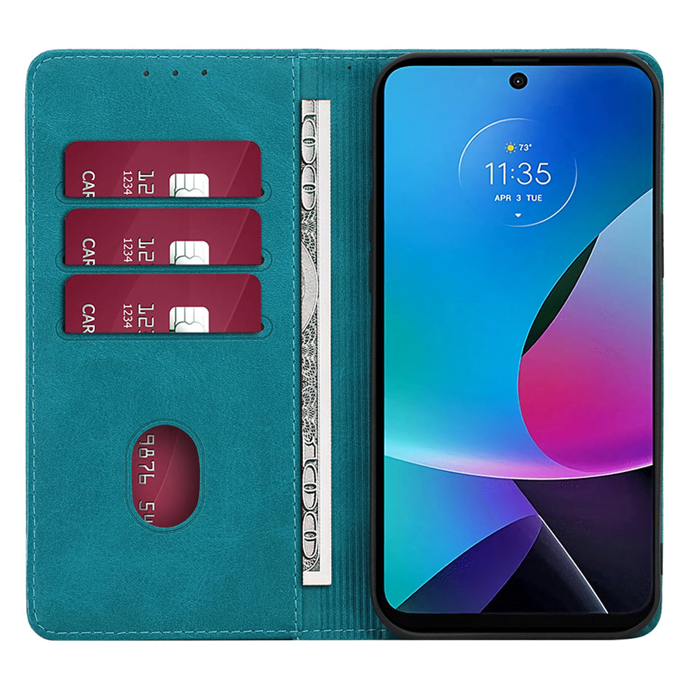 For Motorola Moto G24 4G / G04 4G Wallet Case Magnetic Closure Anti-Drop Leather Phone Cover - Baby Blue