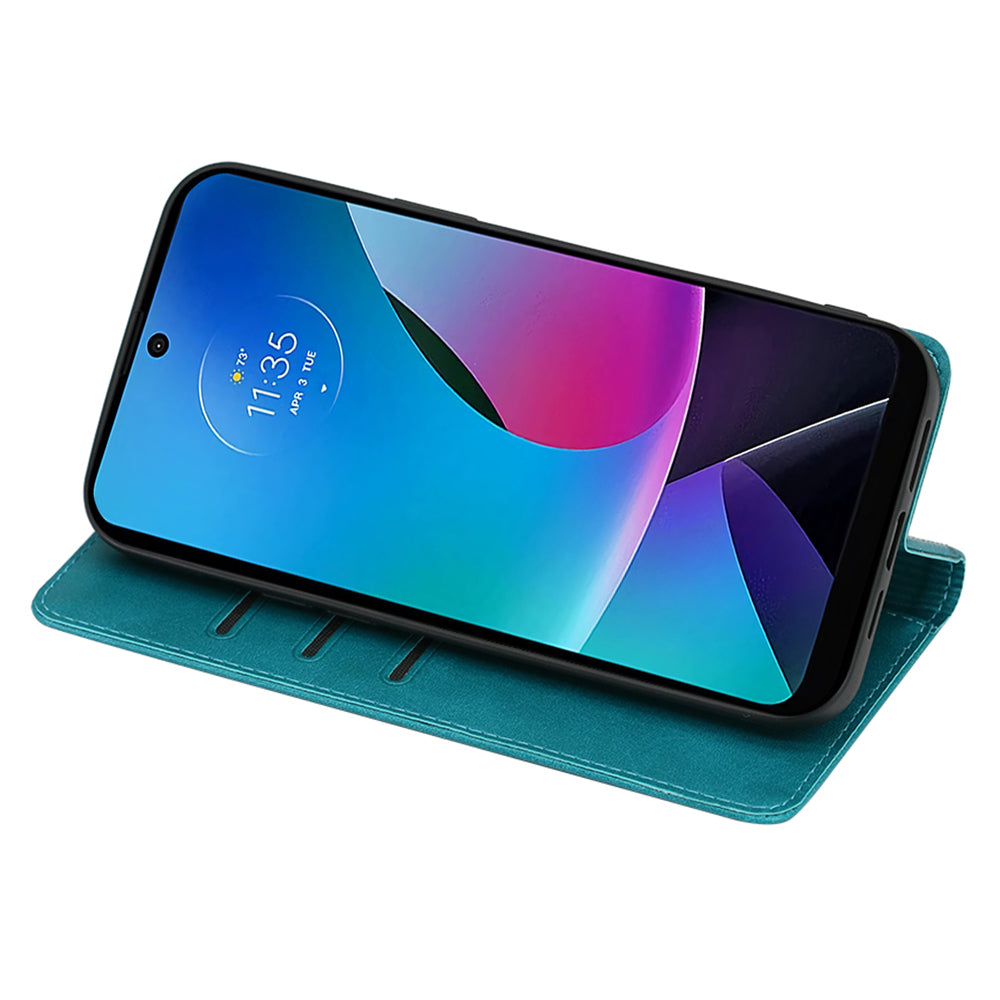 For Motorola Moto G24 4G / G04 4G Wallet Case Magnetic Closure Anti-Drop Leather Phone Cover - Baby Blue
