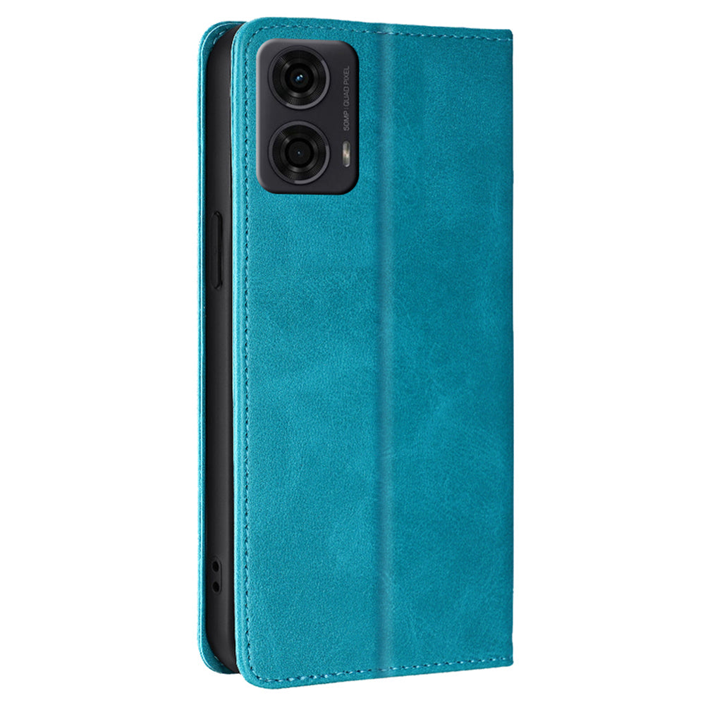 For Motorola Moto G24 4G / G04 4G Wallet Case Magnetic Closure Anti-Drop Leather Phone Cover - Baby Blue