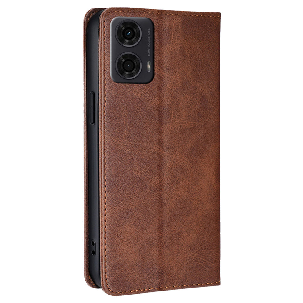 For Motorola Moto G24 4G / G04 4G Wallet Case Magnetic Closure Anti-Drop Leather Phone Cover - Brown