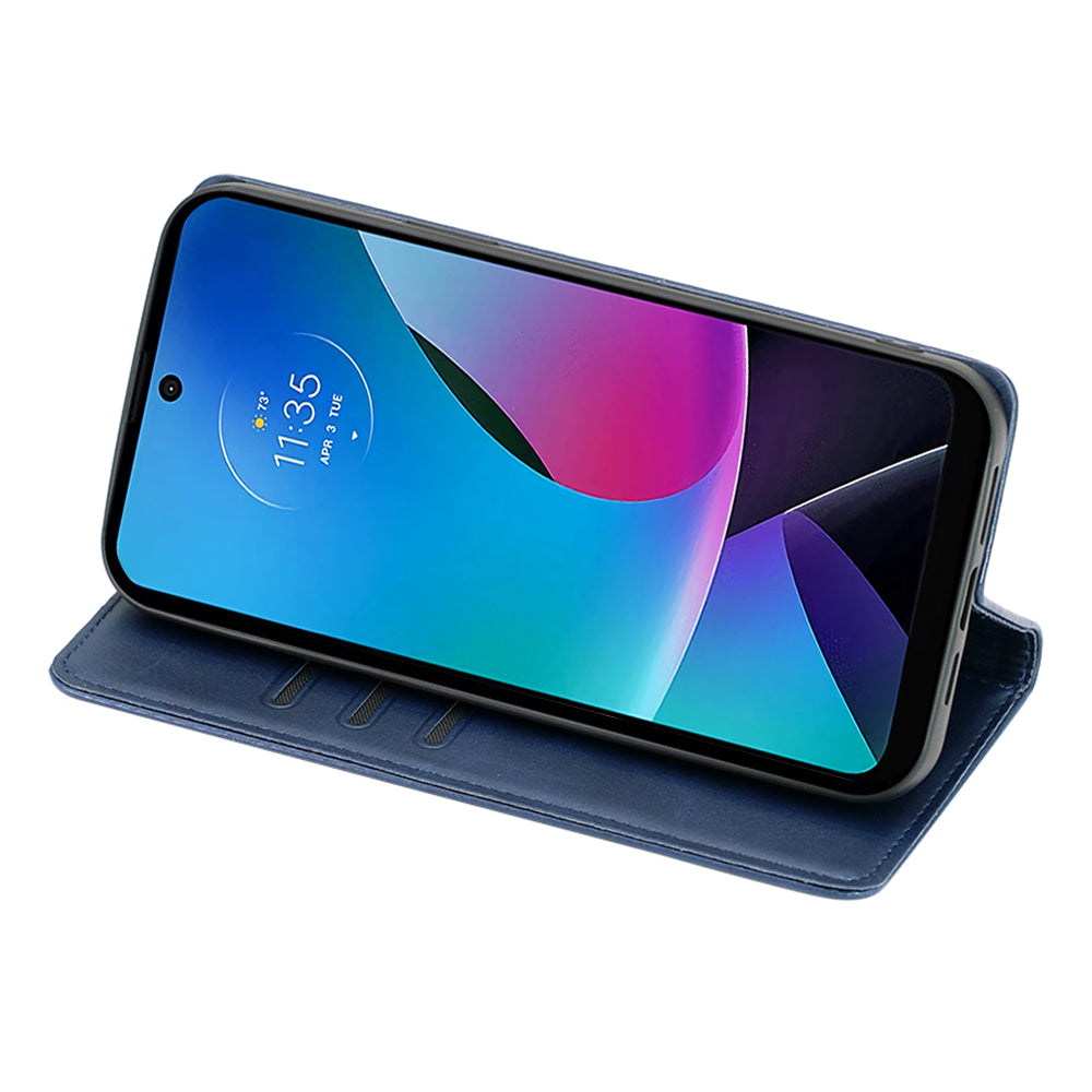 For Motorola Moto G24 4G / G04 4G Wallet Case Magnetic Closure Anti-Drop Leather Phone Cover - Sapphire