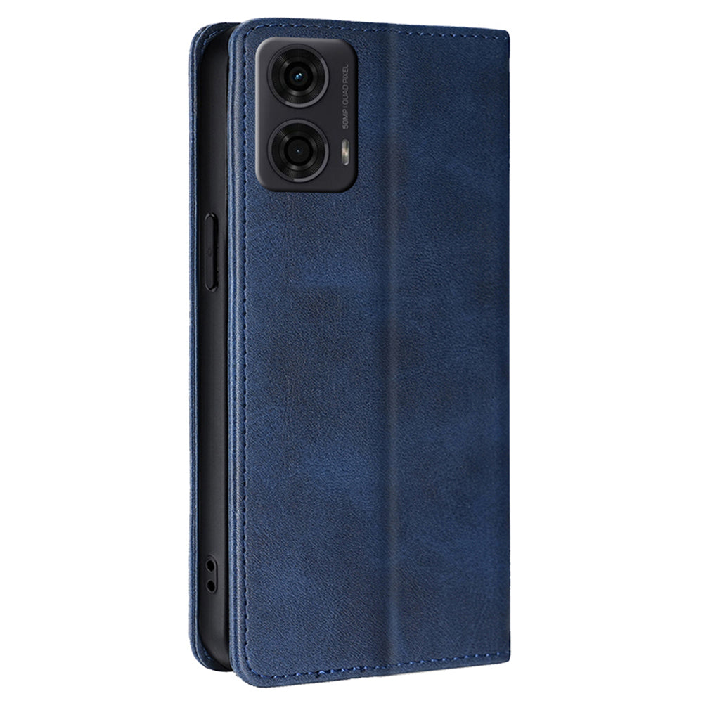 For Motorola Moto G24 4G / G04 4G Wallet Case Magnetic Closure Anti-Drop Leather Phone Cover - Sapphire