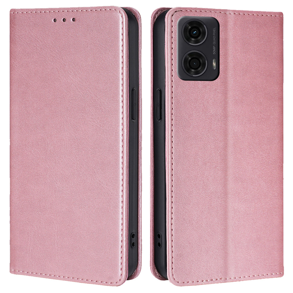 For Motorola Moto G24 4G / G04 4G Wallet Case Magnetic Closure Anti-Drop Leather Phone Cover - Rose Gold