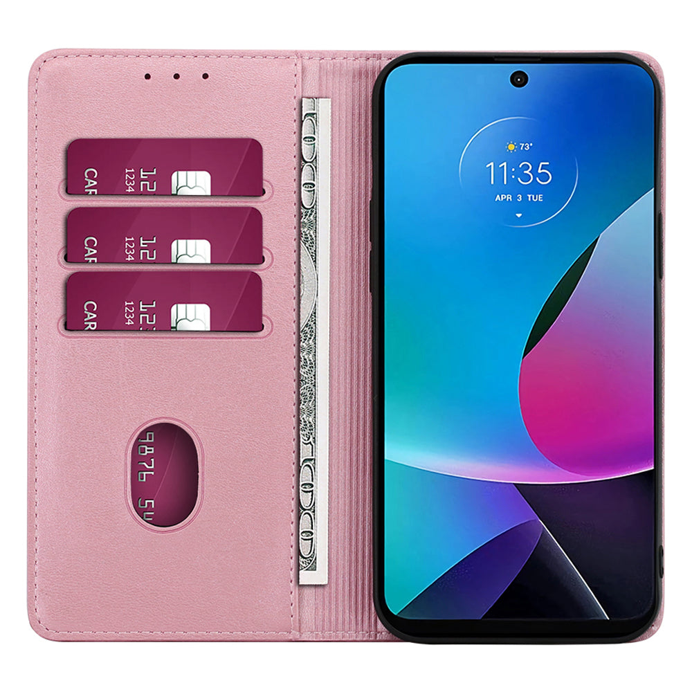 For Motorola Moto G24 4G / G04 4G Wallet Case Magnetic Closure Anti-Drop Leather Phone Cover - Rose Gold