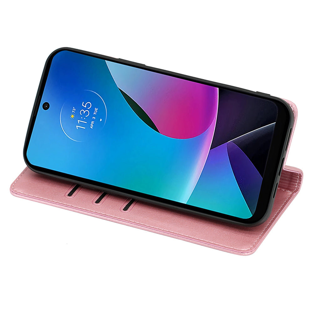 For Motorola Moto G24 4G / G04 4G Wallet Case Magnetic Closure Anti-Drop Leather Phone Cover - Rose Gold