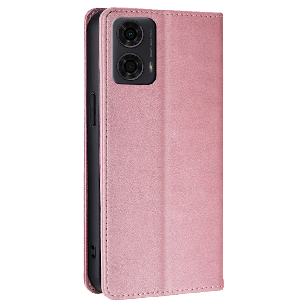 For Motorola Moto G24 4G / G04 4G Wallet Case Magnetic Closure Anti-Drop Leather Phone Cover - Rose Gold