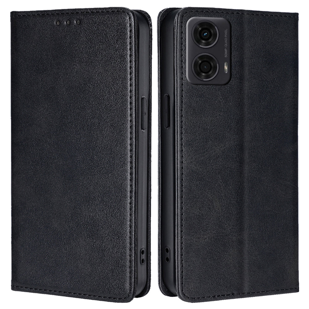 For Motorola Moto G24 4G / G04 4G Wallet Case Magnetic Closure Anti-Drop Leather Phone Cover - Black