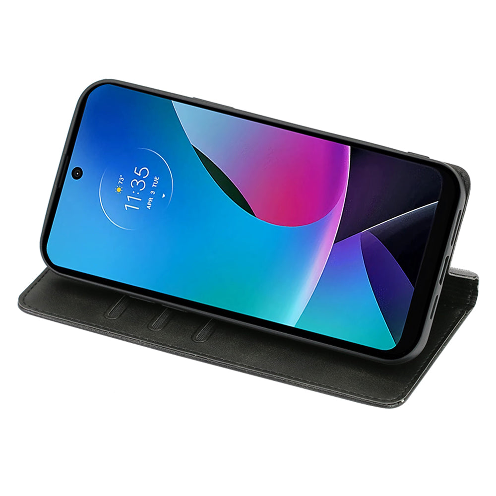 For Motorola Moto G24 4G / G04 4G Wallet Case Magnetic Closure Anti-Drop Leather Phone Cover - Black