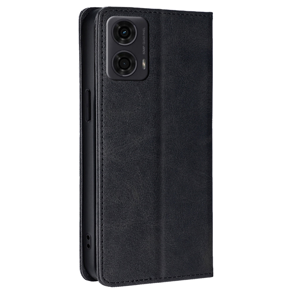 For Motorola Moto G24 4G / G04 4G Wallet Case Magnetic Closure Anti-Drop Leather Phone Cover - Black