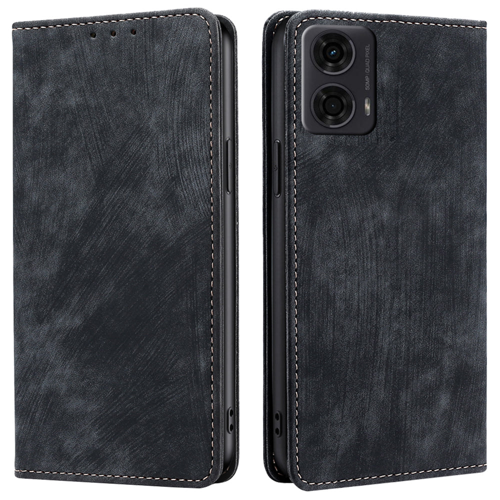 For Motorola Moto G24 4G / G04 4G Case RFID Blocking PU Leather Stand Wallet Phone Cover - Black
