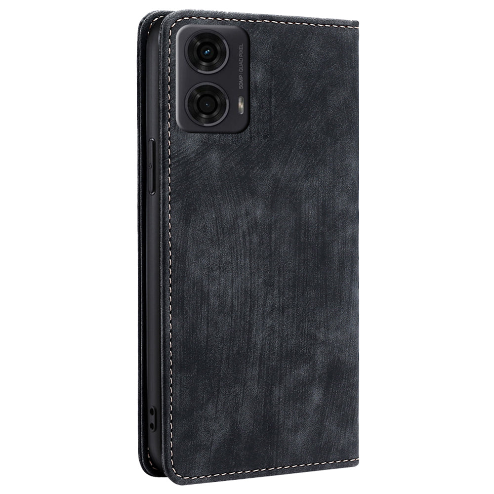 For Motorola Moto G24 4G / G04 4G Case RFID Blocking PU Leather Stand Wallet Phone Cover - Black