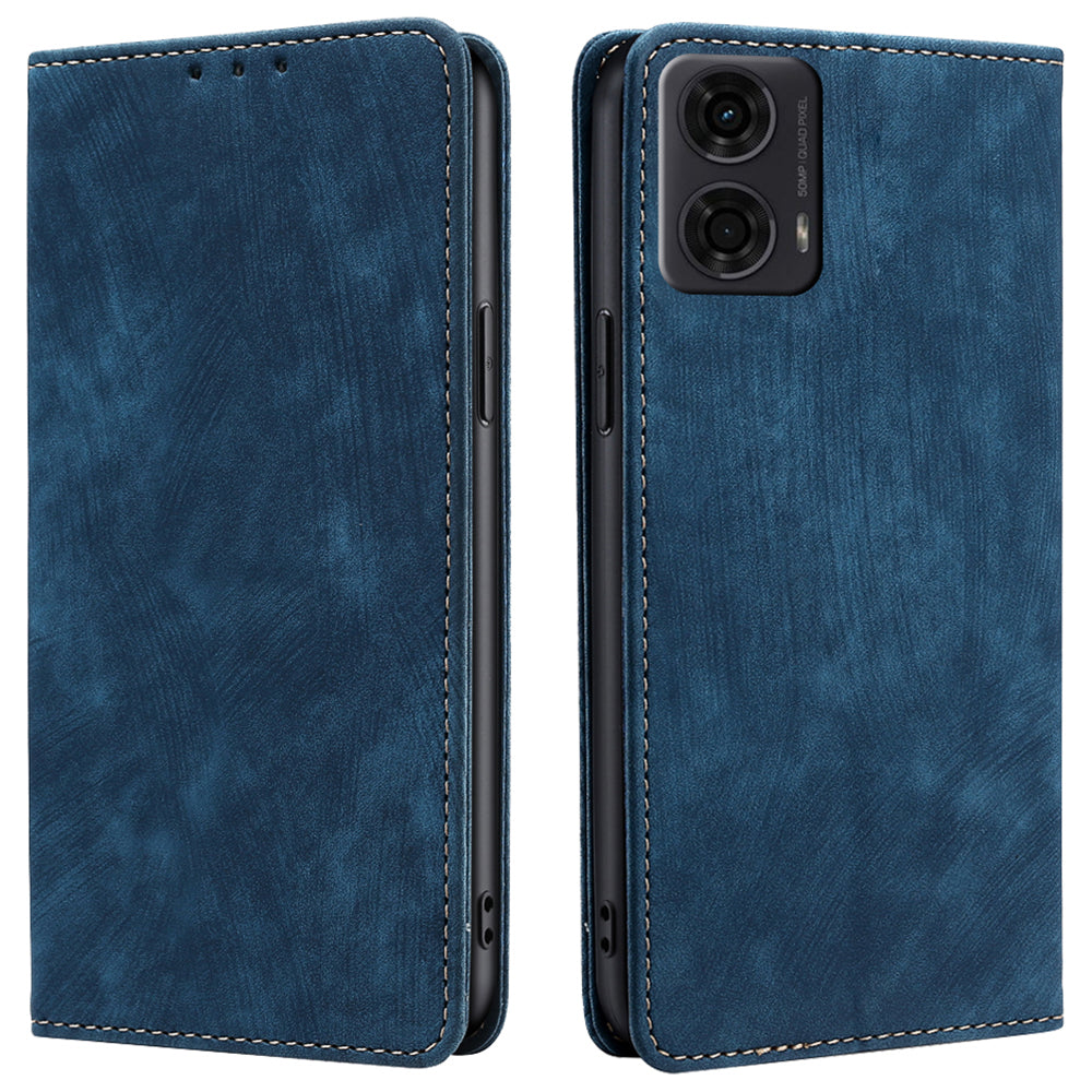 For Motorola Moto G24 4G / G04 4G Case RFID Blocking PU Leather Stand Wallet Phone Cover - Blue