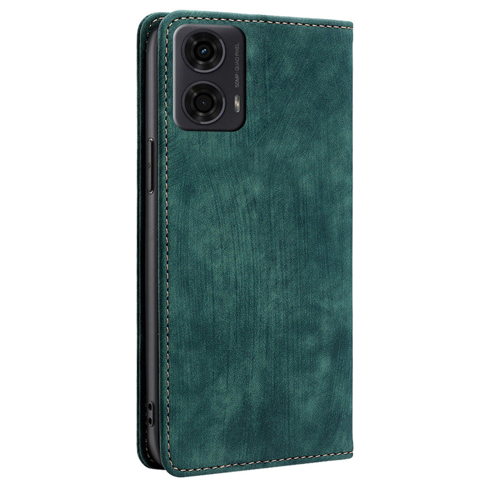 For Motorola Moto G24 4G / G04 4G Case RFID Blocking PU Leather Stand Wallet Phone Cover - Green
