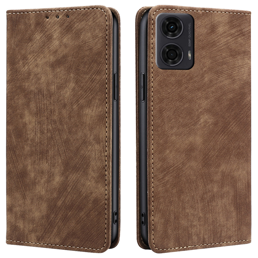For Motorola Moto G24 4G / G04 4G Case RFID Blocking PU Leather Stand Wallet Phone Cover - Brown