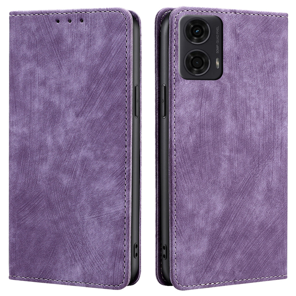 For Motorola Moto G24 4G / G04 4G Case RFID Blocking PU Leather Stand Wallet Phone Cover - Purple