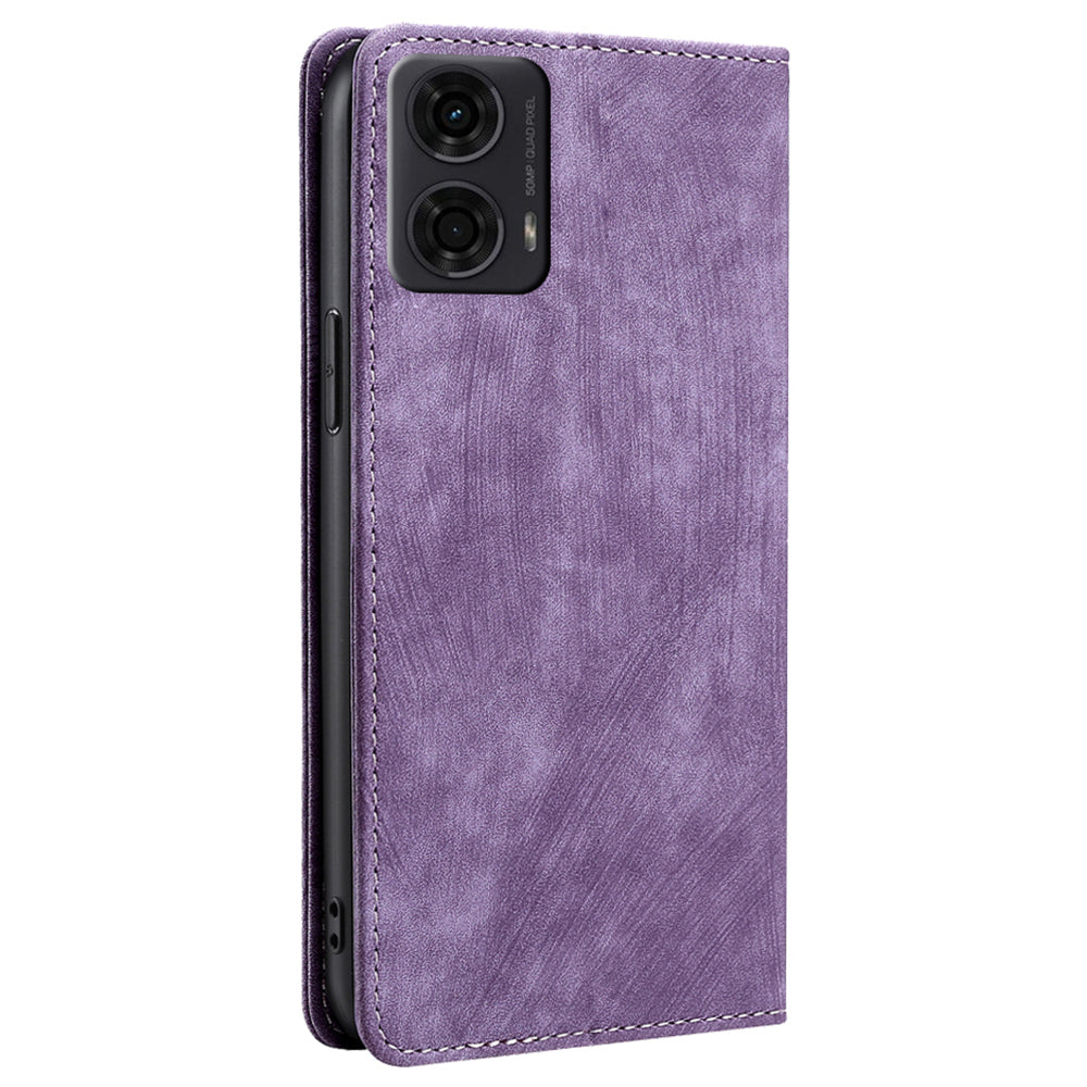 For Motorola Moto G24 4G / G04 4G Case RFID Blocking PU Leather Stand Wallet Phone Cover - Purple