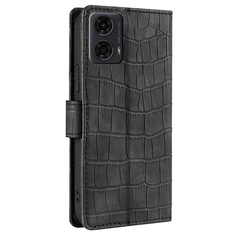 For Motorola Moto G24 4G Phone Case Crocodile Texture PU Leather Cover with Magnetic Clasp - Black