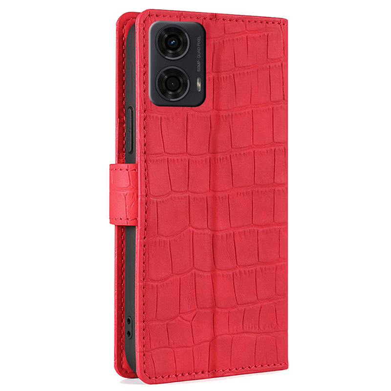 For Motorola Moto G24 4G Phone Case Crocodile Texture PU Leather Cover with Magnetic Clasp - Red