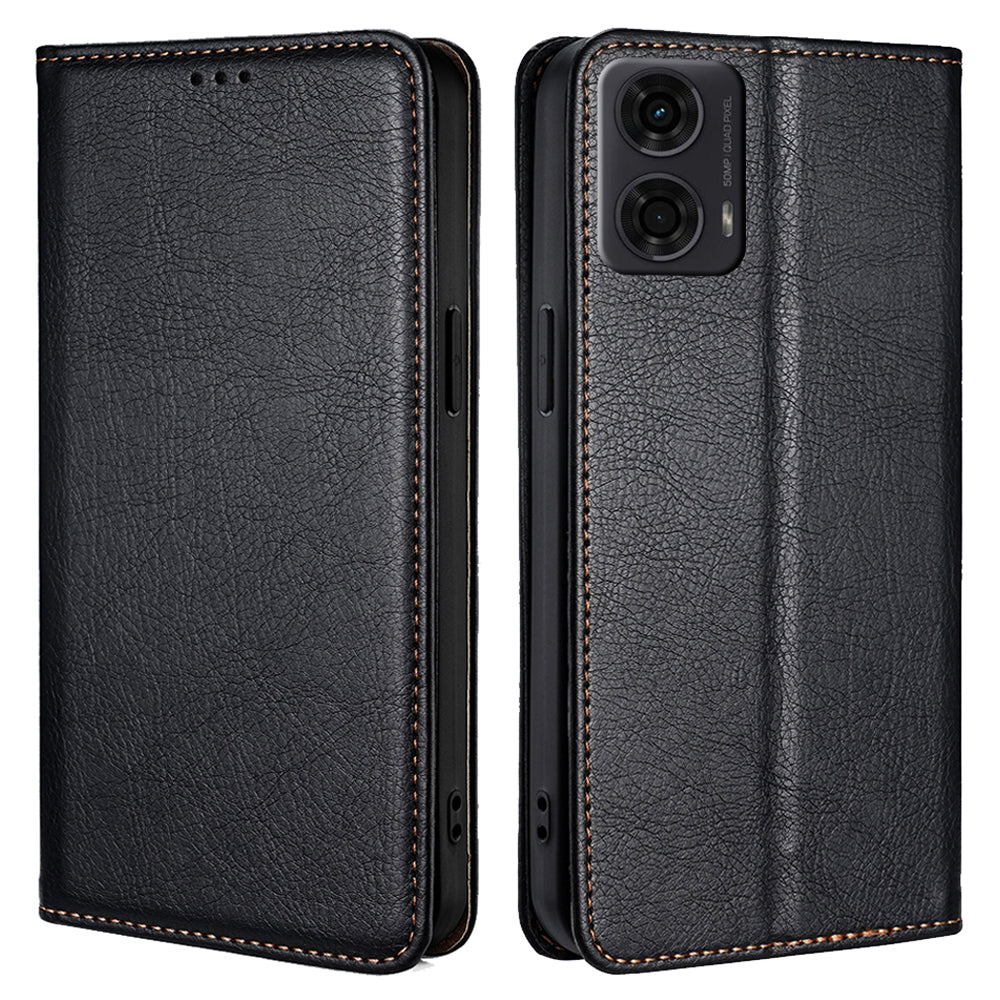 For Motorola Moto G24 4G / G04 4G Phone Case Solid Color Wallet Leather Cover - Black