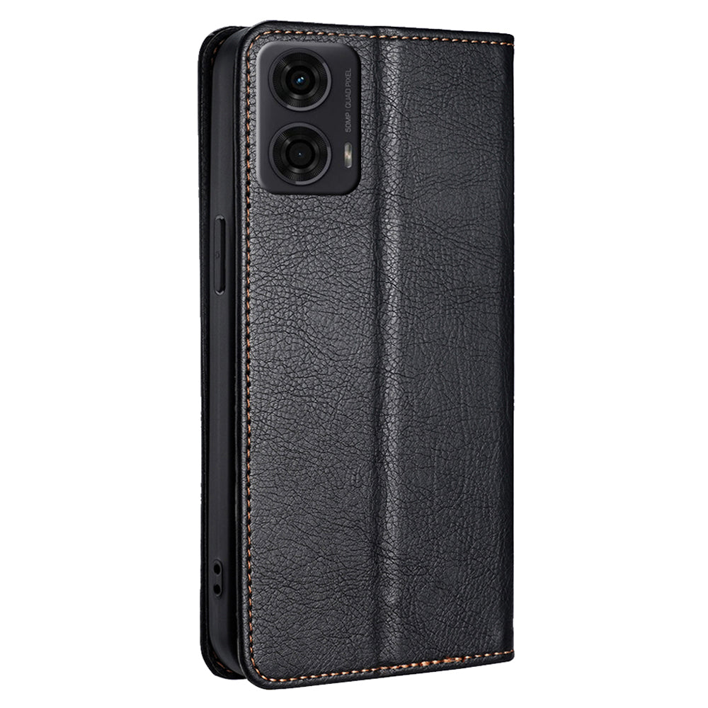 For Motorola Moto G24 4G / G04 4G Phone Case Solid Color Wallet Leather Cover - Black